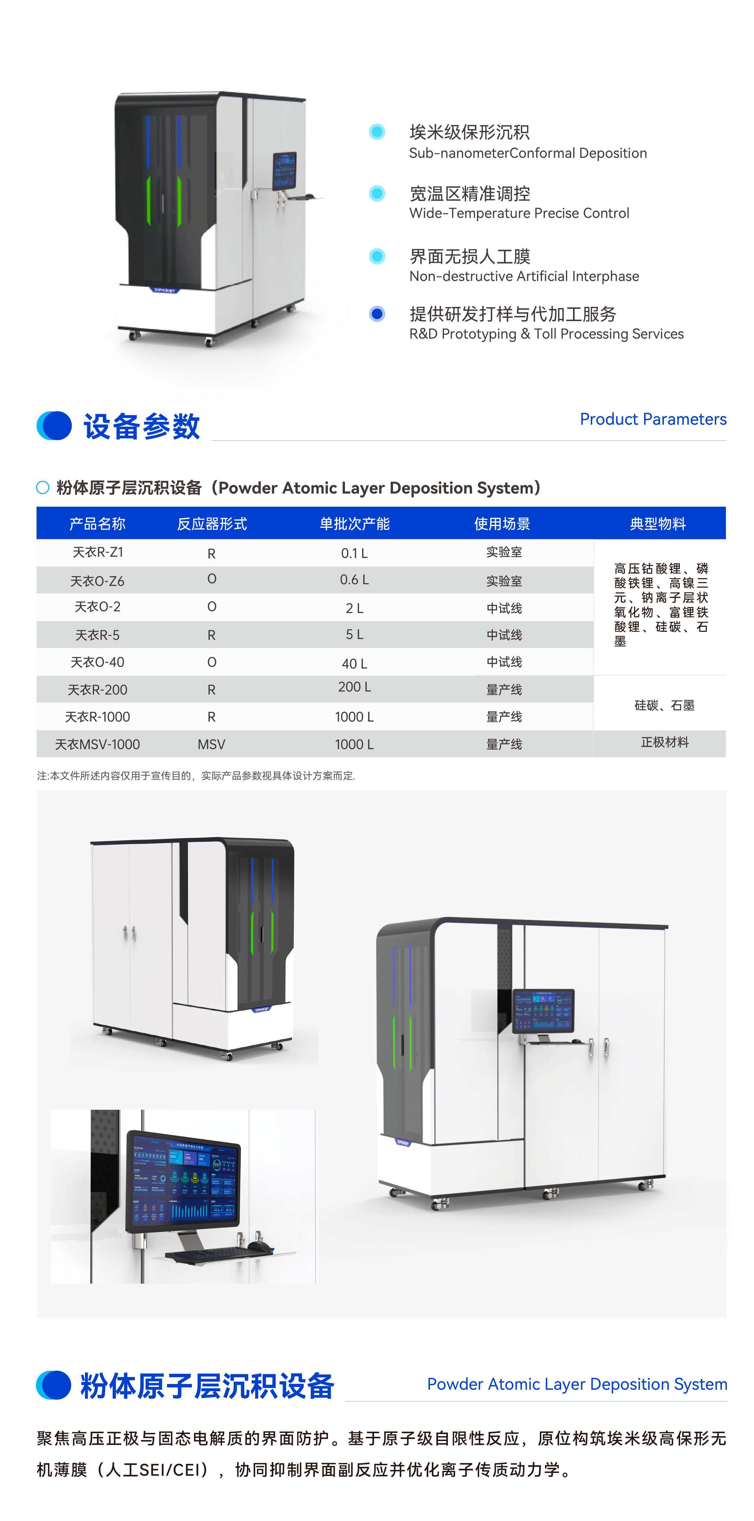 智子未来粉体原子层沉积设备技术参数表与不同批次产能规格